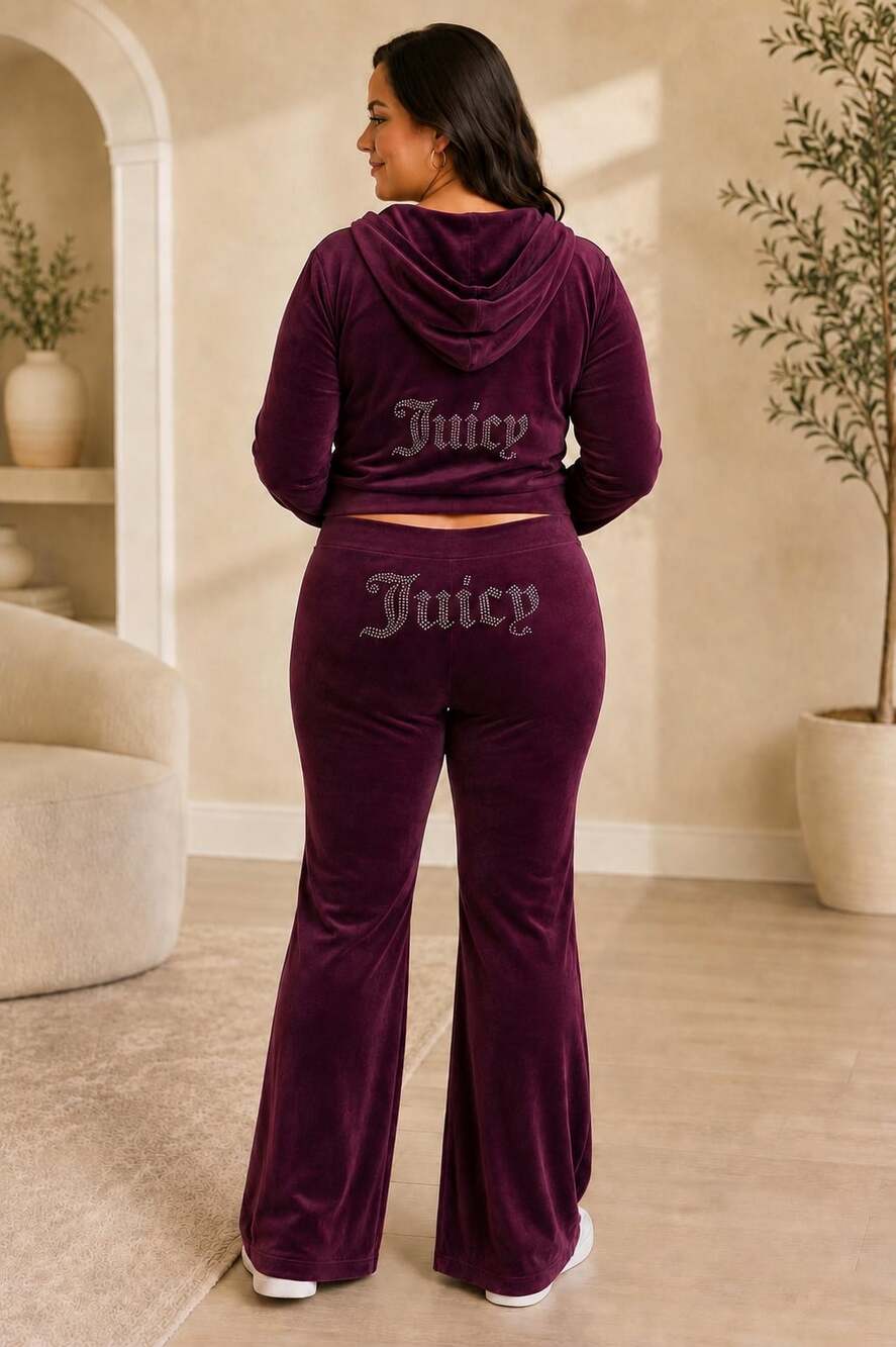 XL Juicy Couture Dark Purple OG Big Bling Velour Tracksuit Set Size XL
